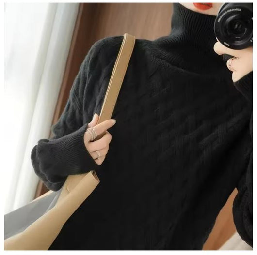 Charlotte | Strickpullover Damen Rollkragen Zopfmuster Kashmirweicher Oversized Pullover