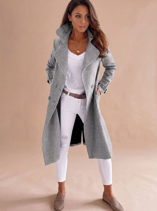 Emilia | Taillierter Wintermantel Damen Eleganter Zweireiher Wollmantel