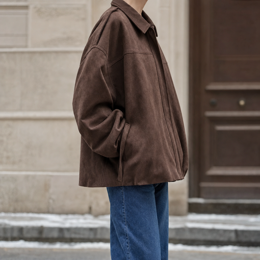 Thurlow Suede-Touch Zip Jacket in coffee brown, side view
