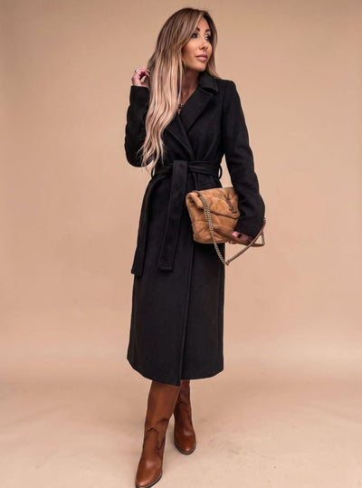 Charlotte | Trenchcoat Damen Eleganter Langer Mantel mit Bindegürtel Reverskragen
