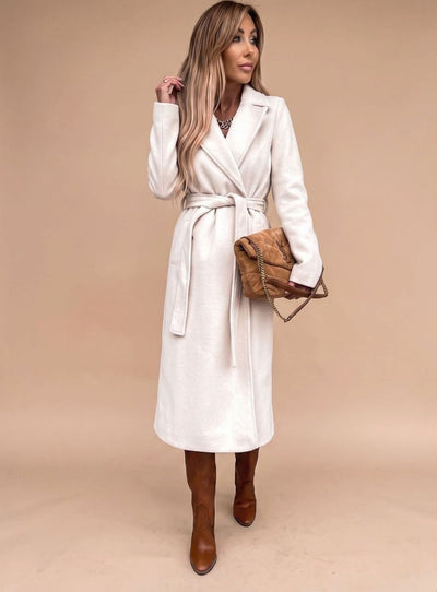 Charlotte | Trenchcoat Damen Eleganter Langer Mantel mit Bindegürtel Reverskragen