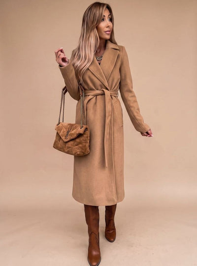 Charlotte | Trenchcoat Damen Eleganter Langer Mantel mit Bindegürtel Reverskragen