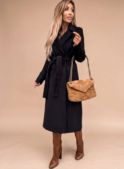 Charlotte | Trenchcoat Damen Eleganter Langer Mantel mit Bindegürtel Reverskragen