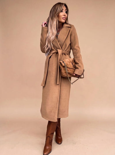 Charlotte | Trenchcoat Damen Eleganter Langer Mantel mit Bindegürtel Reverskragen