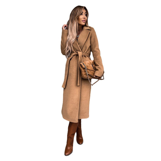 Elisabeth | Trenchcoat Damen Eleganter Langer Wollmantel mit Bindegürtel