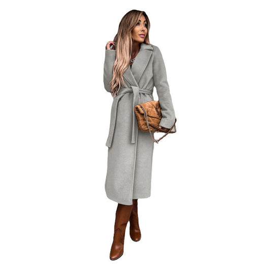 Elisabeth | Trenchcoat Damen Eleganter Langer Wollmantel mit Bindegürtel