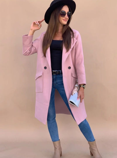 Marlene | Trenchcoat Damen Eleganter Zweireiher Mantel mit Reverskragen Taschen