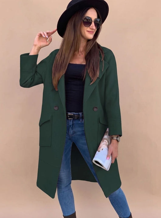 Marlene | Trenchcoat Damen Eleganter Zweireiher Mantel mit Reverskragen Taschen