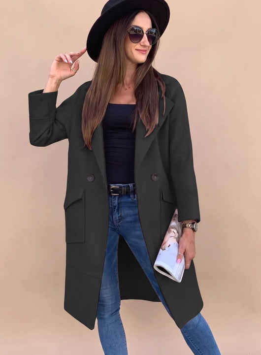 Marlene | Trenchcoat Damen Eleganter Zweireiher Mantel mit Reverskragen Taschen