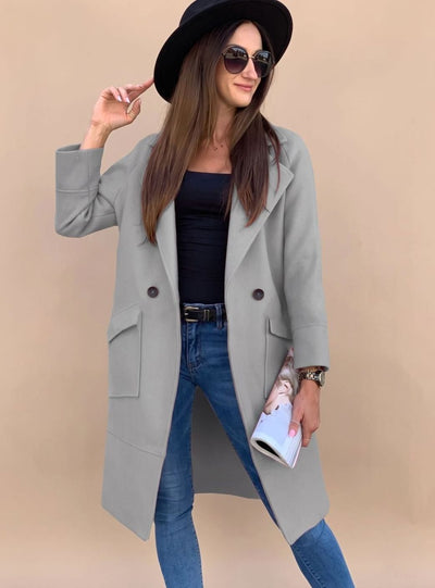 Marlene | Trenchcoat Damen Eleganter Zweireiher Mantel mit Reverskragen Taschen