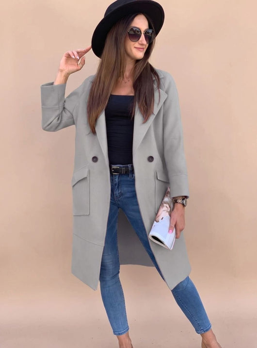 Marlene | Trenchcoat Damen Eleganter Zweireiher Mantel mit Reverskragen Taschen