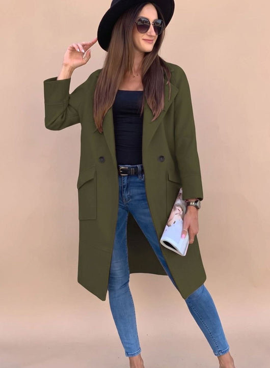 Marlene | Trenchcoat Damen Eleganter Zweireiher Mantel mit Reverskragen Taschen