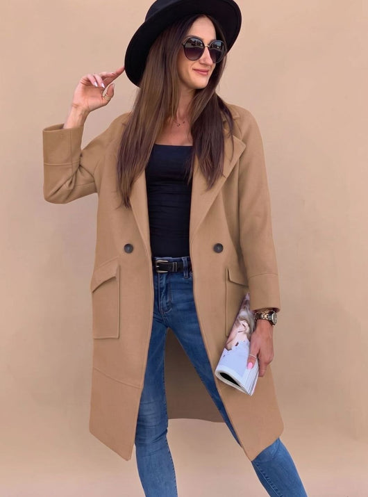 Marlene | Trenchcoat Damen Eleganter Zweireiher Mantel mit Reverskragen Taschen
