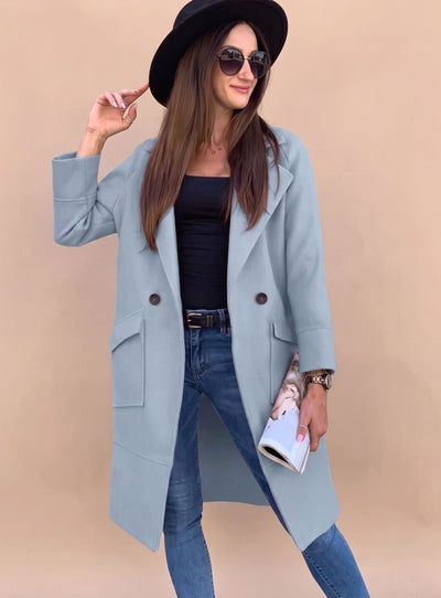 Marlene | Trenchcoat Damen Eleganter Zweireiher Mantel mit Reverskragen Taschen
