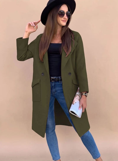 Marlene | Trenchcoat Damen Eleganter Zweireiher Mantel mit Reverskragen Taschen