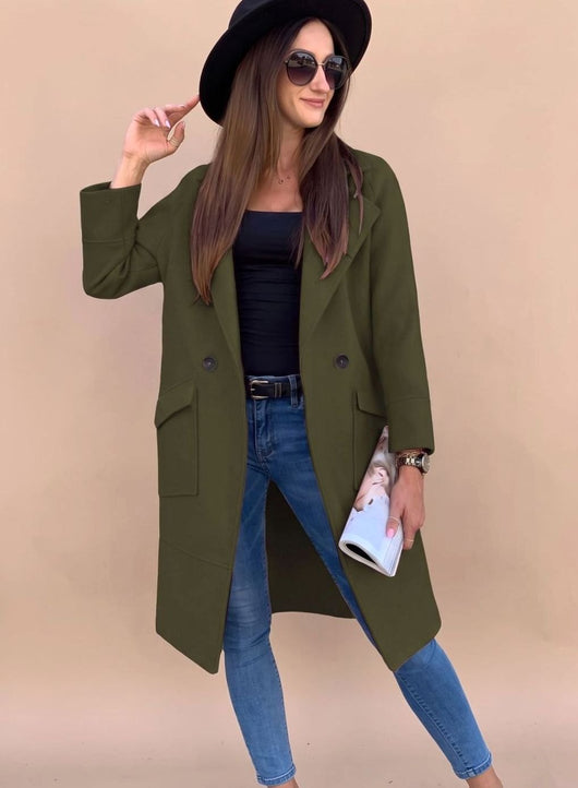 Marlene | Trenchcoat Damen Eleganter Zweireiher Mantel mit Reverskragen Taschen