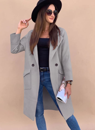 Marlene | Trenchcoat Damen Eleganter Zweireiher Mantel mit Reverskragen Taschen
