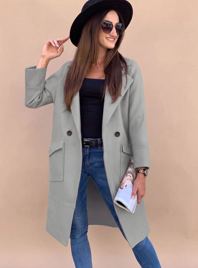 Marlene | Trenchcoat Damen Eleganter Zweireiher Mantel mit Reverskragen Taschen