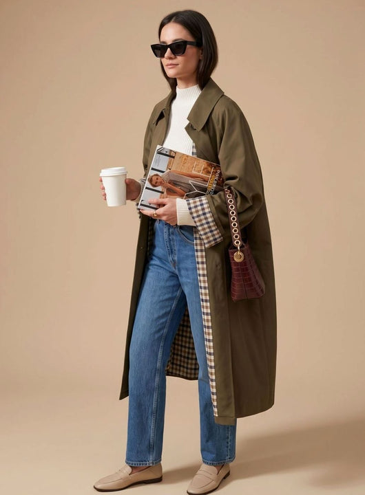 Johanna | Trenchcoat Damen Langer Eleganter Mantel mit Seitentaschen