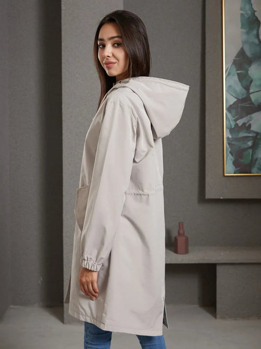 Emilia | Trenchcoat Damen Wasserabweisender Langer Mantel mit Kapuze