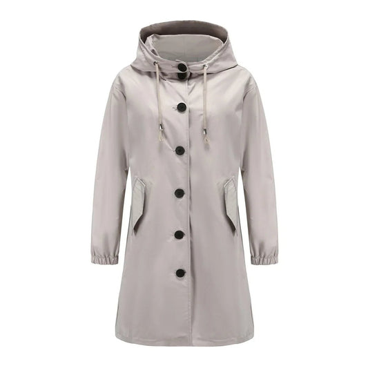 Emilia | Trenchcoat Damen Wasserabweisender Langer Mantel mit Kapuze