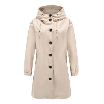 Emilia | Trenchcoat Damen Wasserabweisender Langer Mantel mit Kapuze