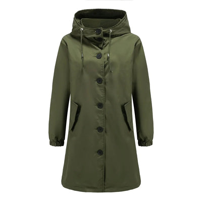 Emilia | Trenchcoat Damen Wasserabweisender Langer Mantel mit Kapuze