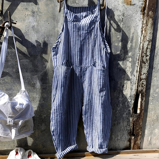 Simon | Unisex Vintage Gestreifter Loose-Fit Latzhosen Overall