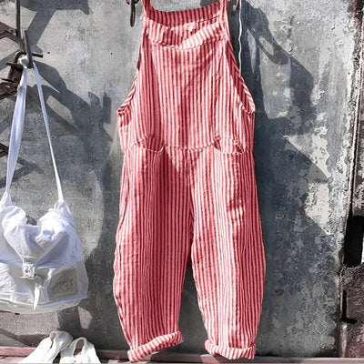 Simon | Unisex Vintage Gestreifter Loose-Fit Latzhosen Overall