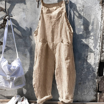 Simon | Unisex Vintage Gestreifter Loose-Fit Latzhosen Overall