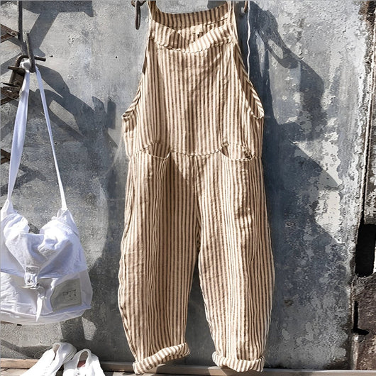 Simon | Unisex Vintage Gestreifter Loose-Fit Latzhosen Overall