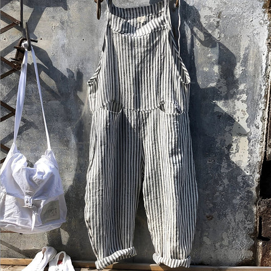 Simon | Unisex Vintage Gestreifter Loose-Fit Latzhosen Overall