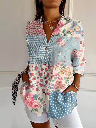 Johanna | Damen Gepunktete Bluse Mit Knopfleiste Und Print