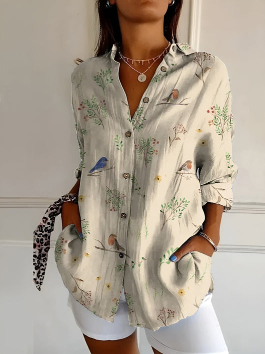 Johanna | Damen Gepunktete Bluse Mit Knopfleiste Und Print