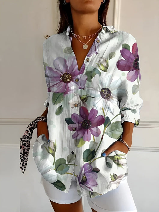 Johanna | Damen Gepunktete Bluse Mit Knopfleiste Und Print