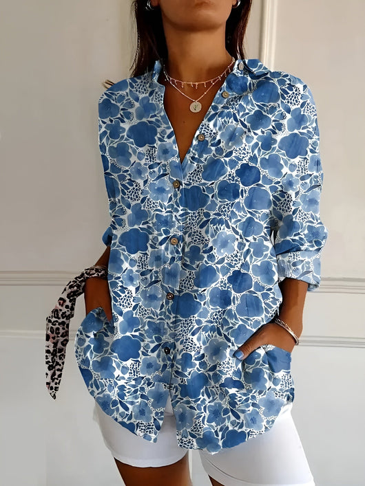 Johanna | Damen Gepunktete Bluse Mit Knopfleiste Und Print