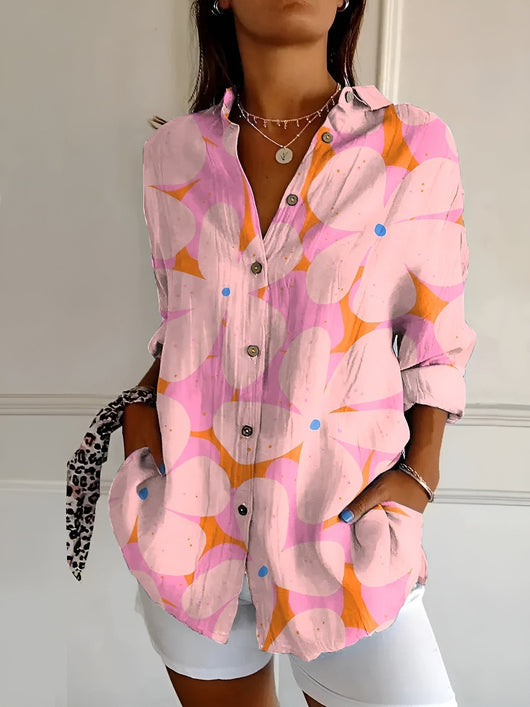 Johanna | Damen Gepunktete Bluse Mit Knopfleiste Und Print