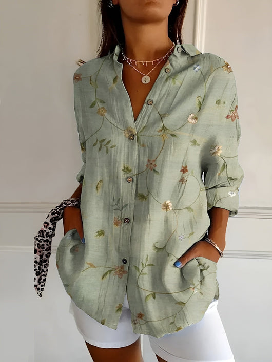 Johanna | Damen Gepunktete Bluse Mit Knopfleiste Und Print