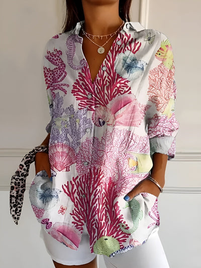 Johanna | Damen Gepunktete Bluse Mit Knopfleiste Und Print