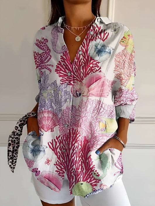 Johanna | Damen Gepunktete Bluse Mit Knopfleiste Und Print