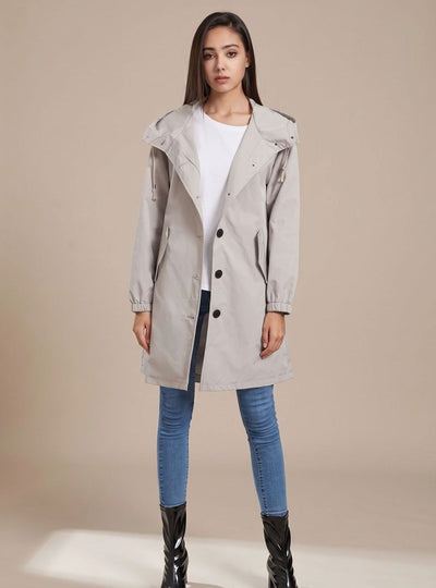 Greta | Wasserabweisender Trenchcoat Damen Kapuze Langer Outdoor-Mantel