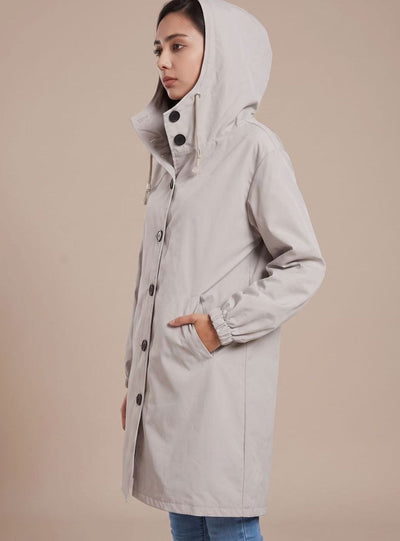 Greta | Wasserabweisender Trenchcoat Damen Kapuze Langer Outdoor-Mantel