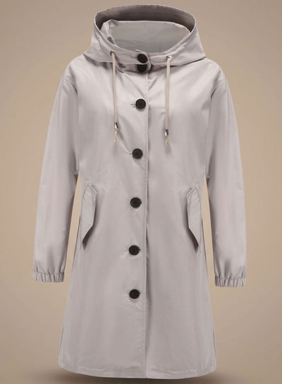 Greta | Wasserabweisender Trenchcoat Damen Kapuze Langer Outdoor-Mantel