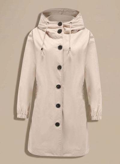Greta | Wasserabweisender Trenchcoat Damen Kapuze Langer Outdoor-Mantel