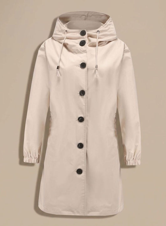 Greta | Wasserabweisender Trenchcoat Damen Kapuze Langer Outdoor-Mantel