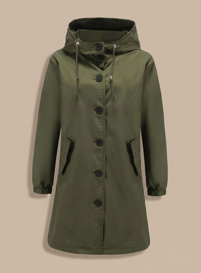 Greta | Wasserabweisender Trenchcoat Damen Kapuze Langer Outdoor-Mantel