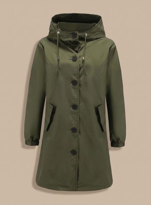 Greta | Wasserabweisender Trenchcoat Damen Kapuze Langer Outdoor-Mantel
