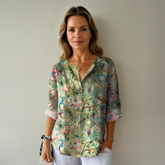 Isabella | Damen Blumenprint V-Ausschnitt Casual Top