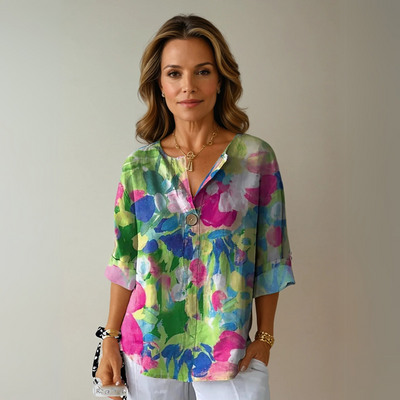 Isabella | Damen Blumenprint V-Ausschnitt Casual Top