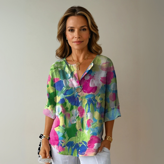 Isabella | Damen Blumenprint V-Ausschnitt Casual Top